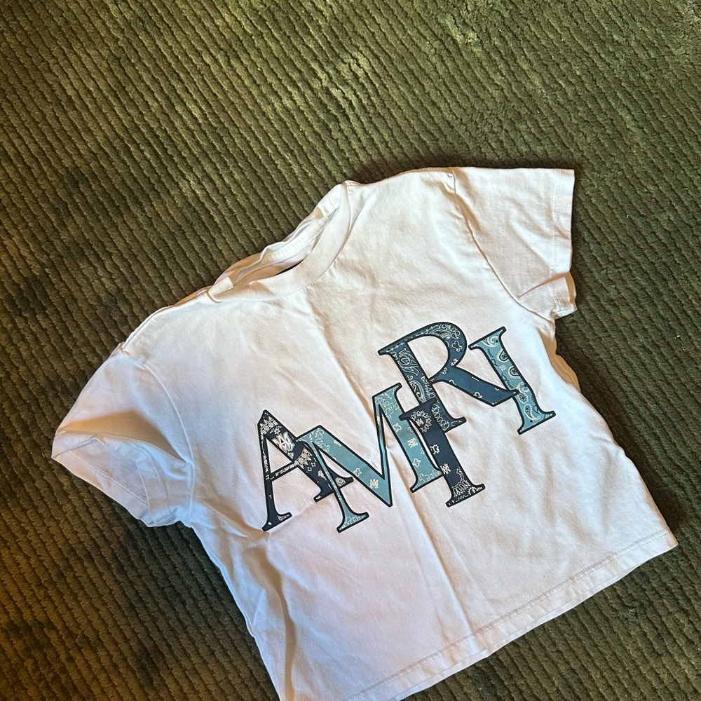 AMIRI Blue and White Short Sleeve Tee